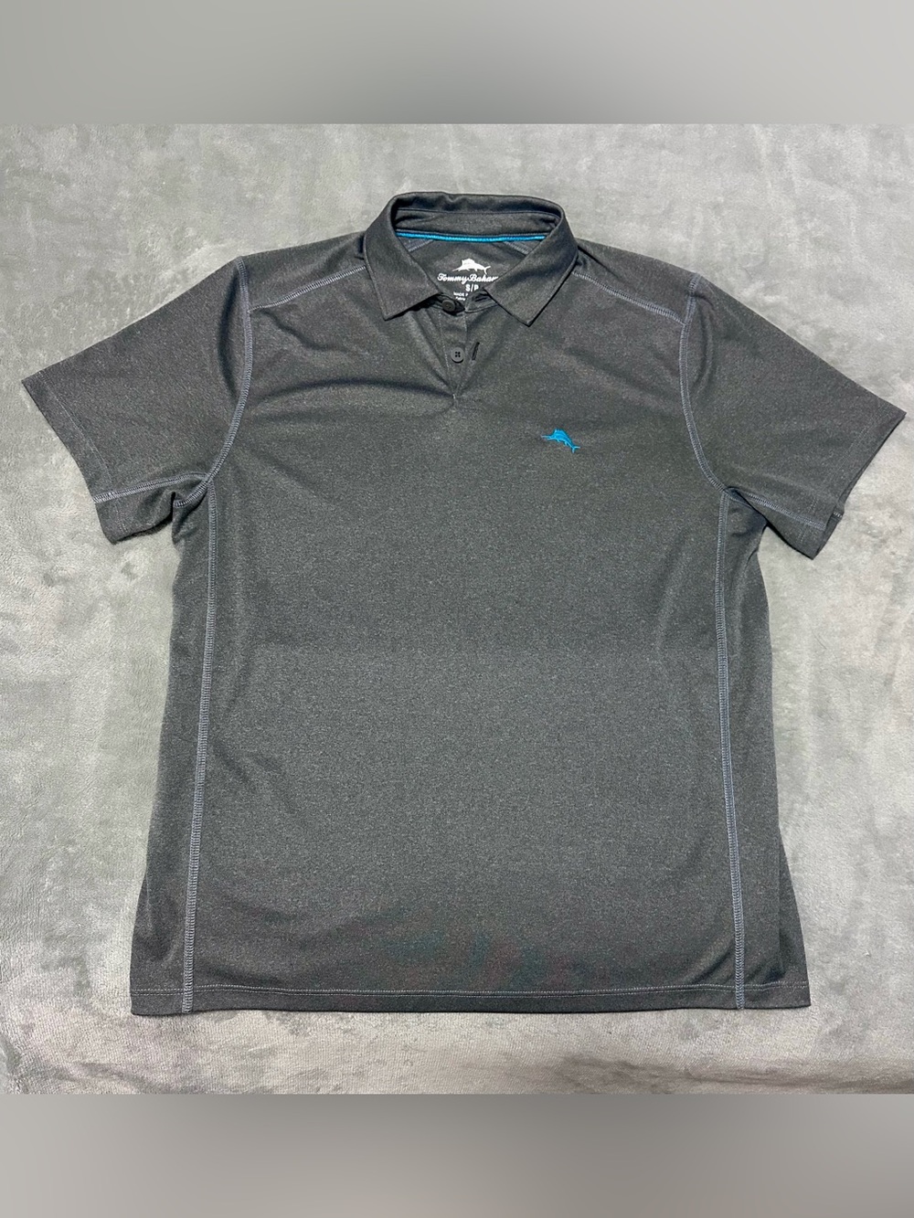 Men’s Tommy Bahama Polo Shirt in Charcoal with Blue Logo SMALL